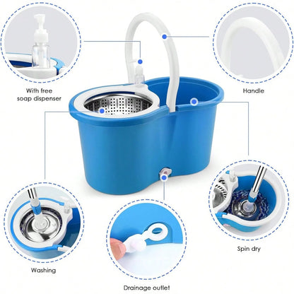 Spin Mop Bucket Set with Soap Dispenser 360°Rotating