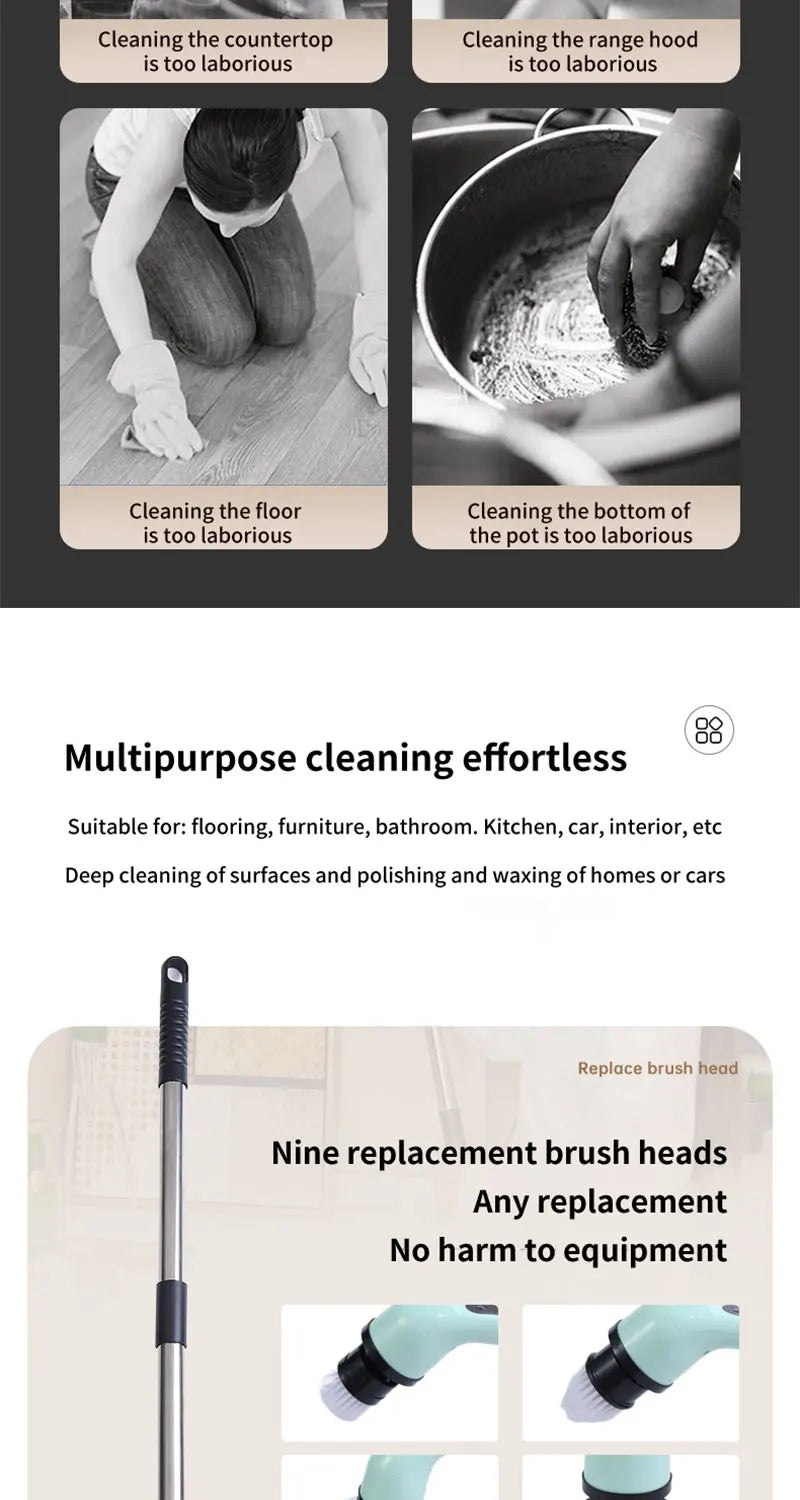 Electric Spin Scrubber 9-in-1 Cordless Rechargeable