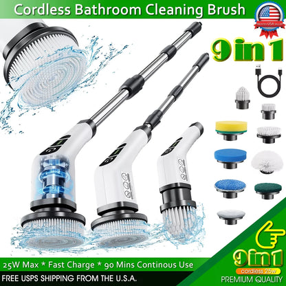 Electric Spin Scrubber 9-in-1 Cordless Rechargeable